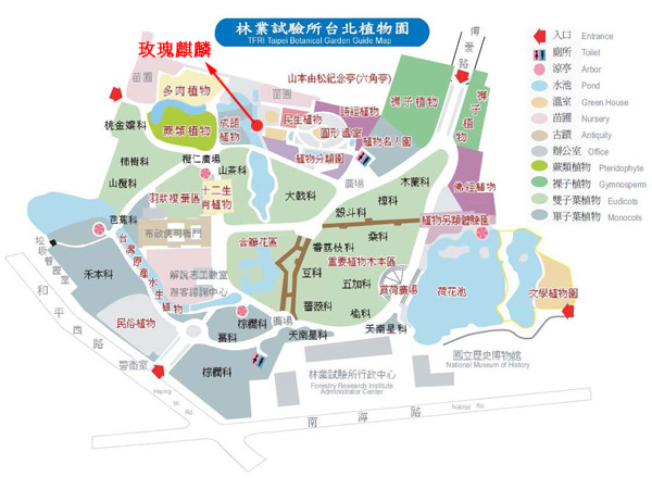 玫瑰麒麟-台北植物園位置圖