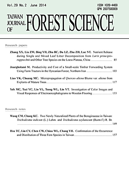 New publication：Taiwan Journal of Forest Science vol.29.No2(2014)