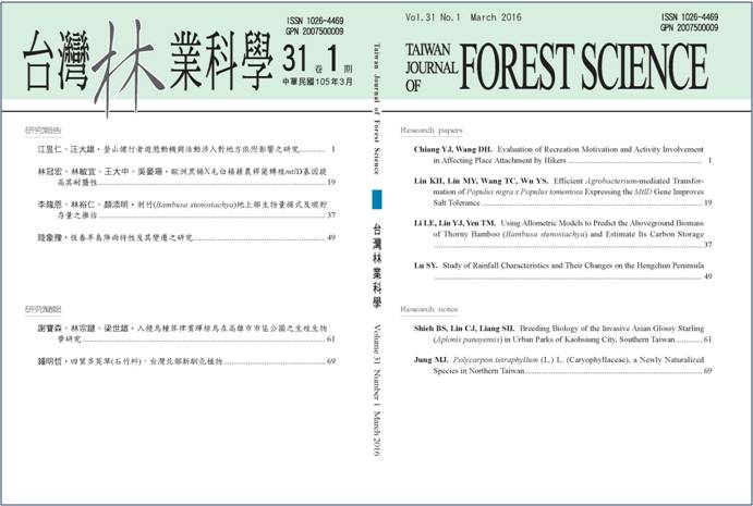 台灣林業科學第31卷第1期封面