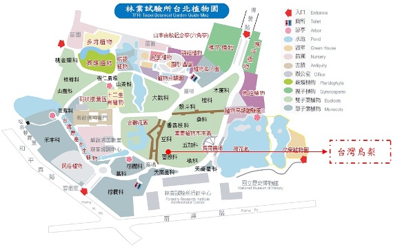 台灣鳥梨於台北植物園位置圖
