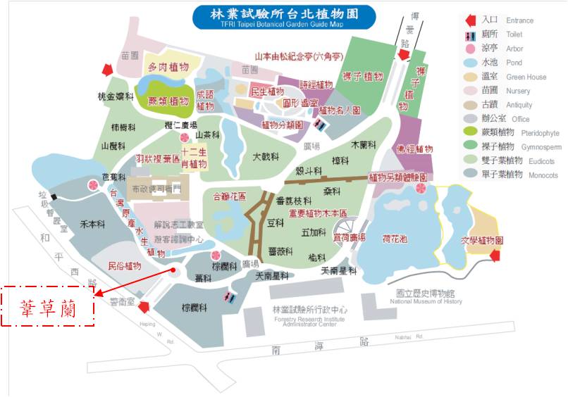 葦草蘭-台北植物園位置圖