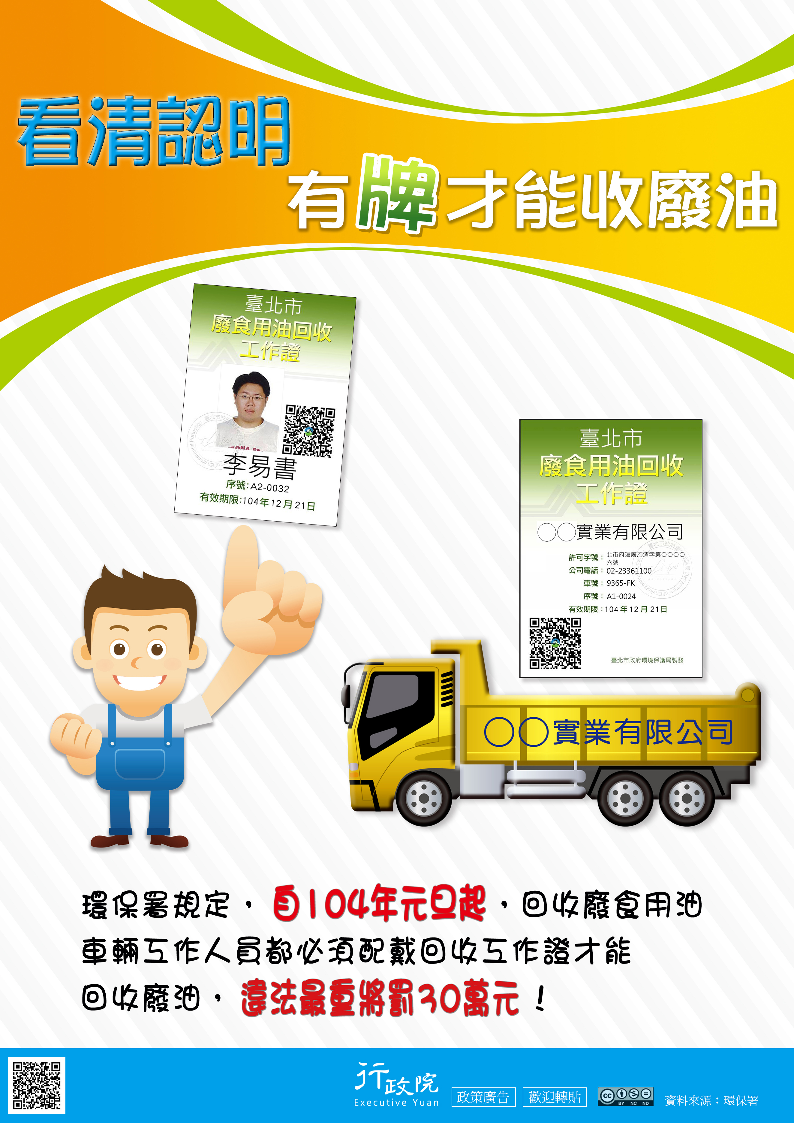 看清認明有牌才能收廢油