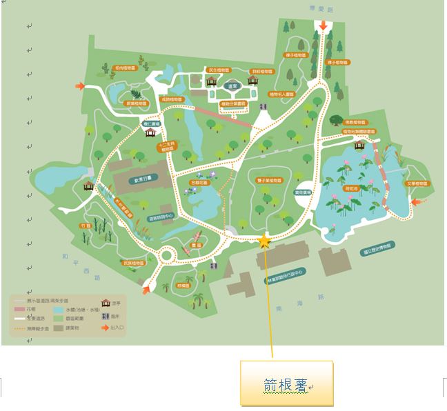 箭根薯(老虎鬚)-台北植物園位置圖